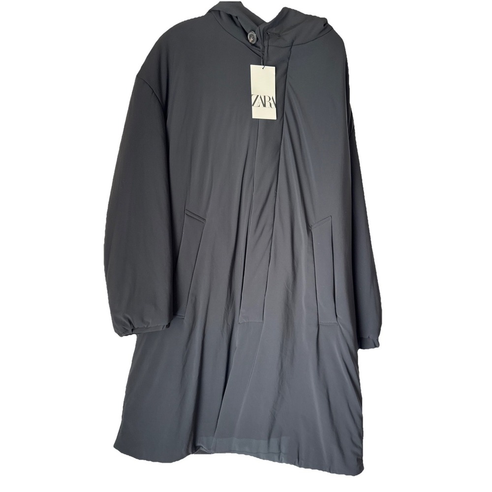 NWT ZARA Men's XL Overcoat‎ Long Parka Hood Button Down Polyester Filled Jacket